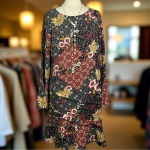 London‎ Times Plus Size 16 Floral Patchwork Long Sleeve Fall Dress NWT